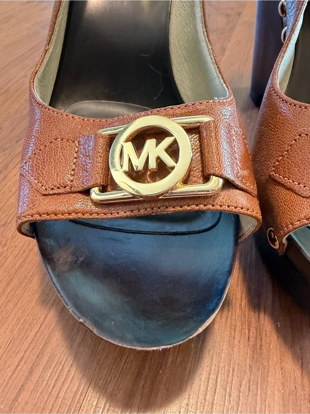 Michael Kors Charm Slingback Brown with Gold-Accent Wedge Sandals